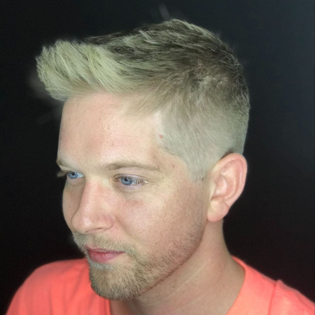 Platinum blonde fade with textured top