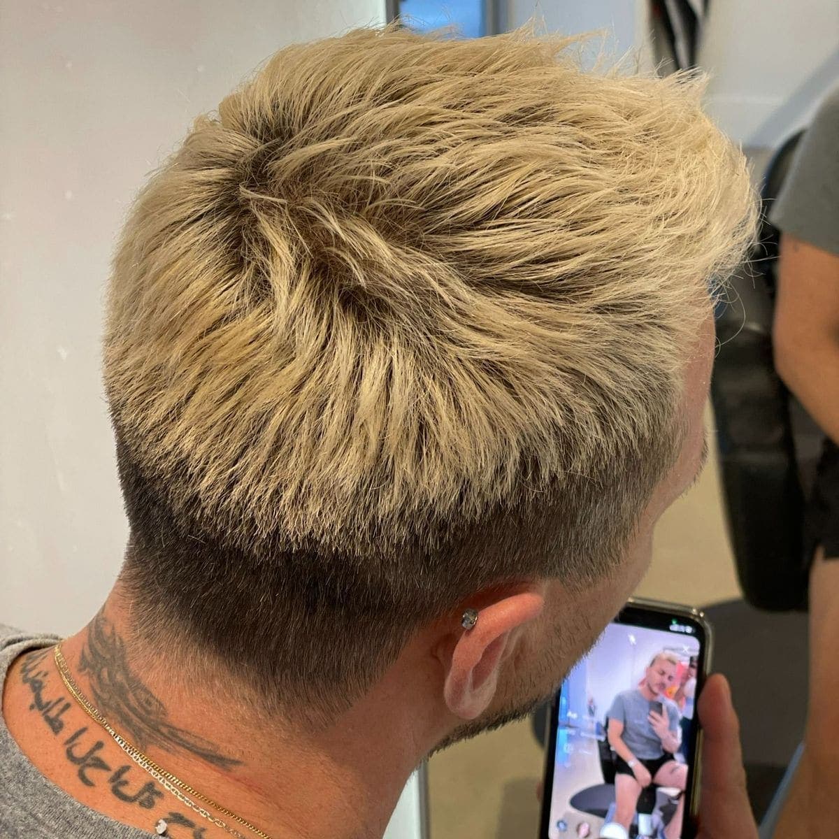 Blonde textured crop from behind