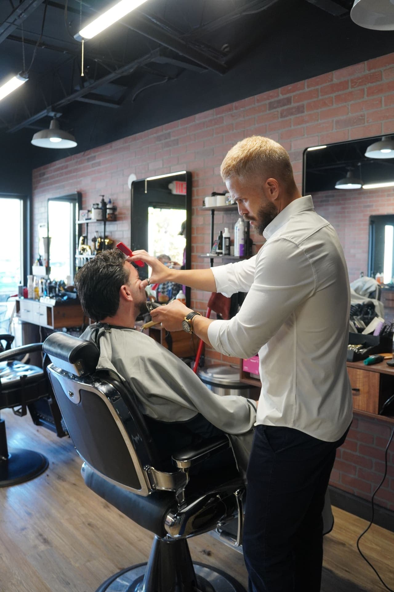 Overhead view of the barbershop floor